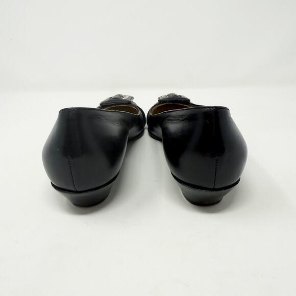 Burberry Black Leather Pointy Toe Kitten Heels EU 36 Buckle Detail Made in Italy - Picture 5 of 10